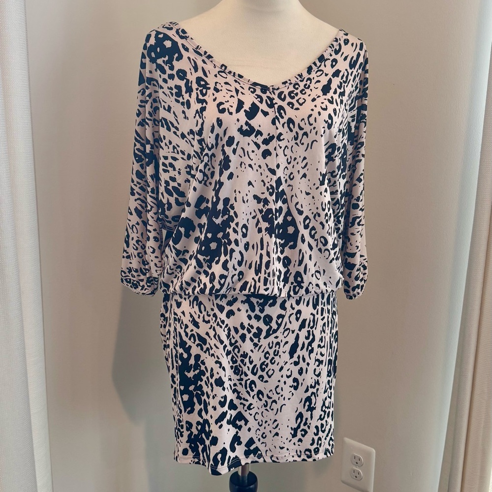🌸 Bar III Light Pink Mini Dress with Black Animal Print – Size Medium
